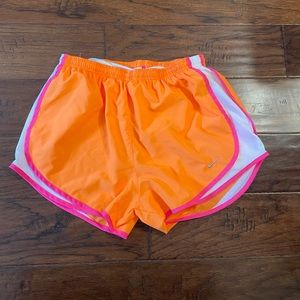 Neon orange Nike Dri-fit tempo shorts size medium pink trim